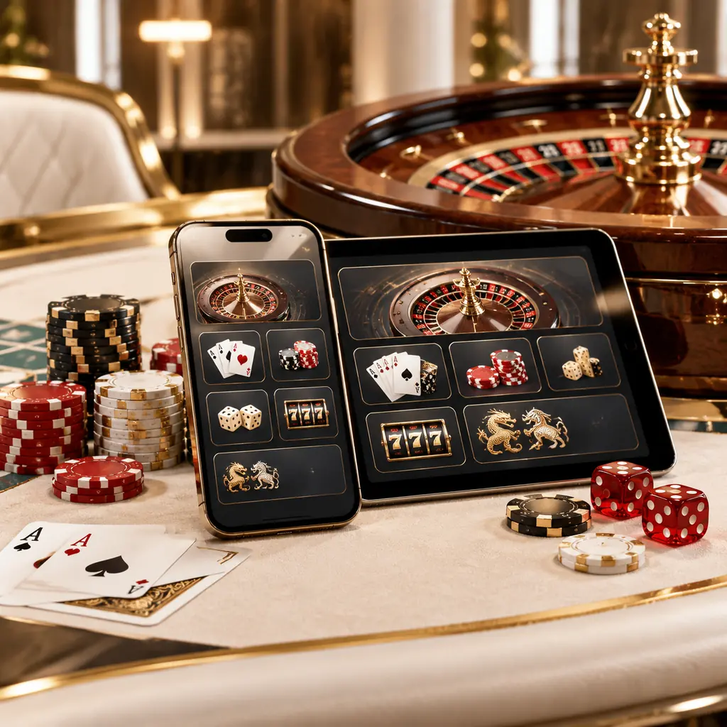 Ponsel dan tablet di meja kasino