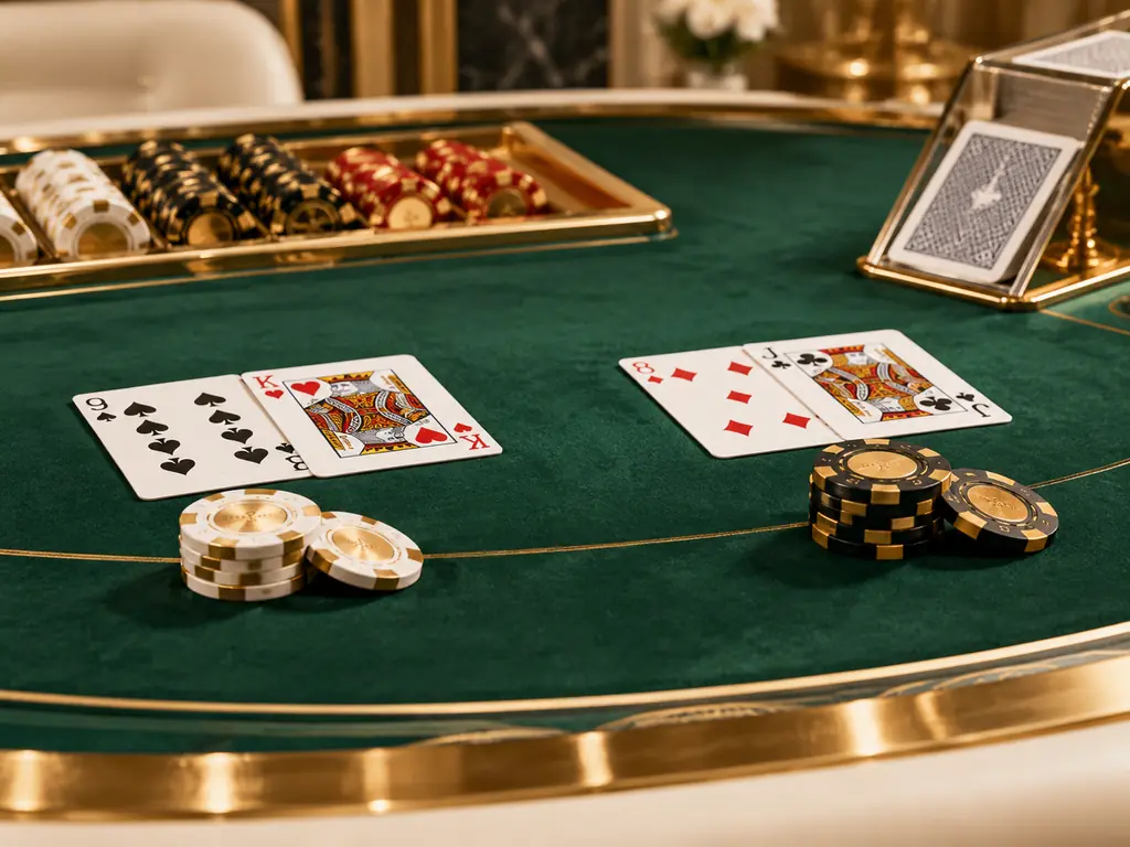 Kartu dan cip pada meja baccarat