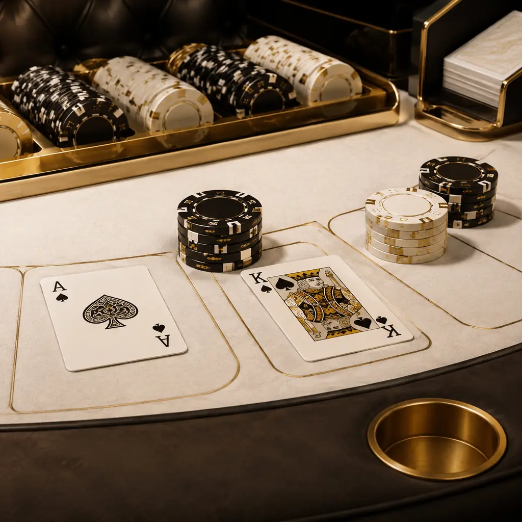 As dan kartu bernilai sepuluh pada meja blackjack