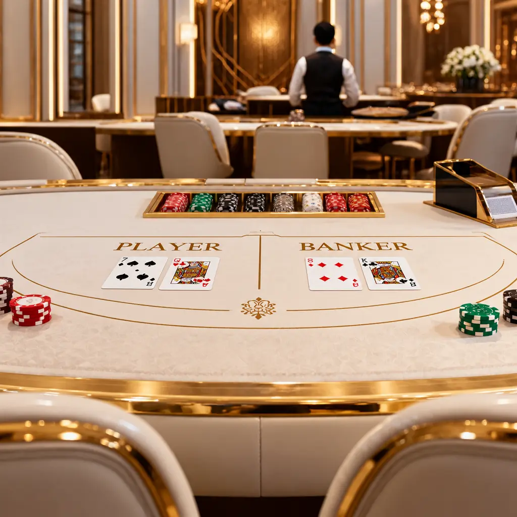 Meja baccarat dengan rak cip