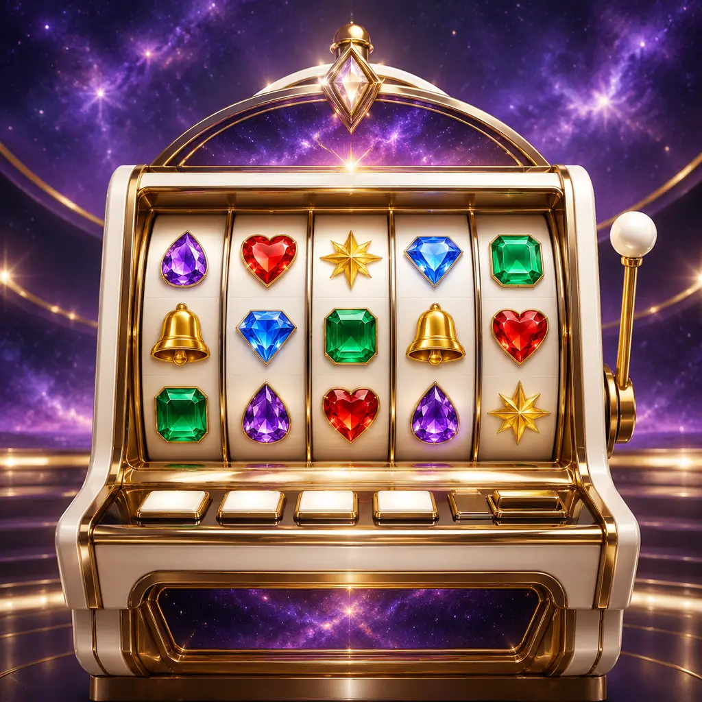 Ilustrasi kabinet slot bertema permata dan angkasa